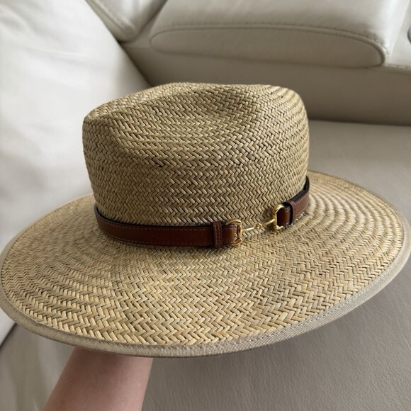 NWT GUCCI Hat Straw Fedora Sz M 100% Authentic main image 4